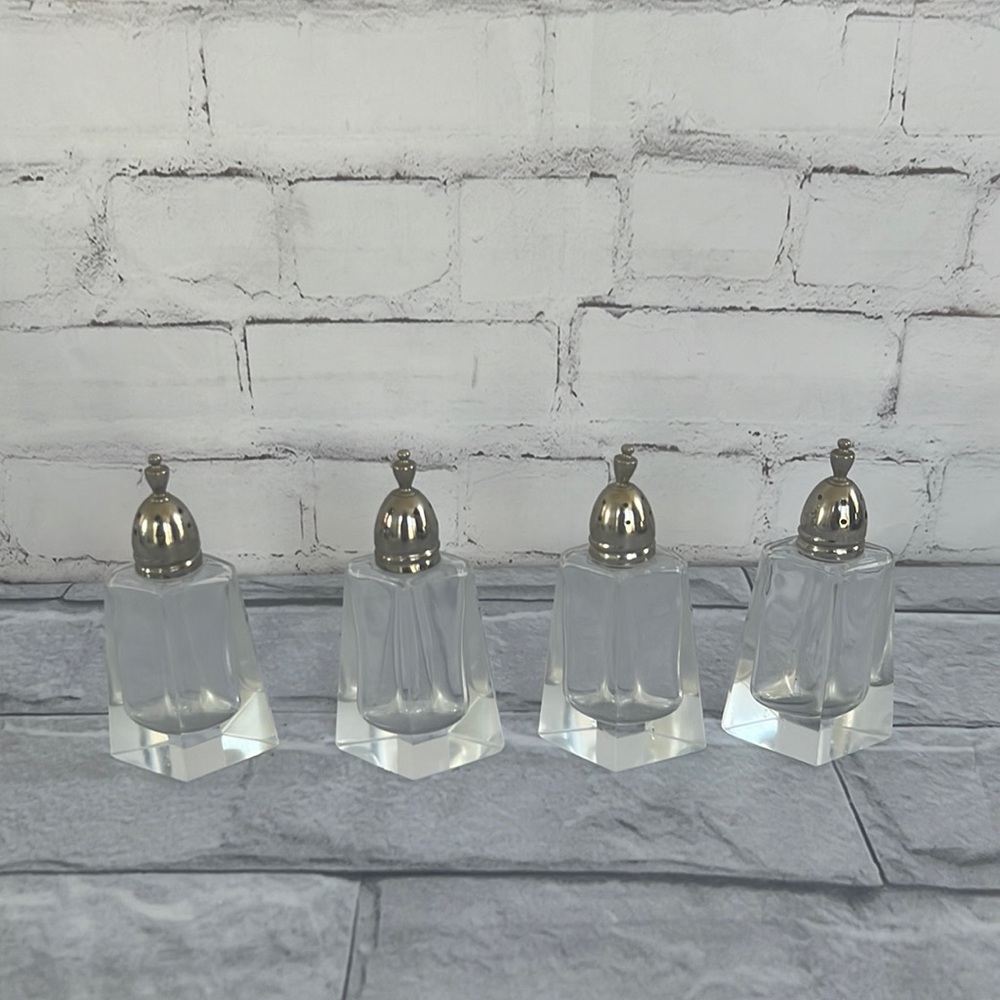 Sterling silver glass salt & pepper shakers set of 4